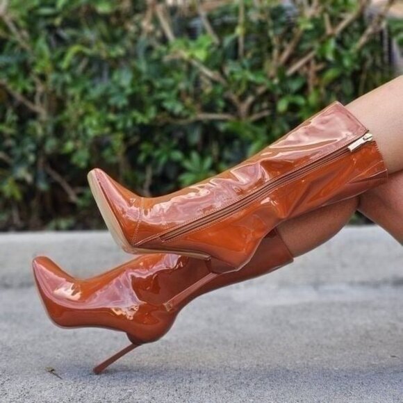 Women Mid Calf Square‎ Toe Heel Boot Tan Color - Picture 4 of 6